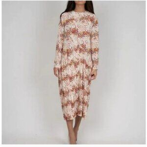MDRN Balfour Pleated Ditsy Floral Long Sleeve Drop Waist Tea Length Dress Size X